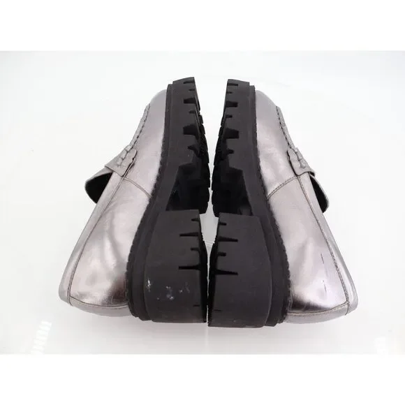 Free People Womens Lyra Lug Sole Penny Loafers Chunky Silver Leather 36 6 - Picture 7 of 14
